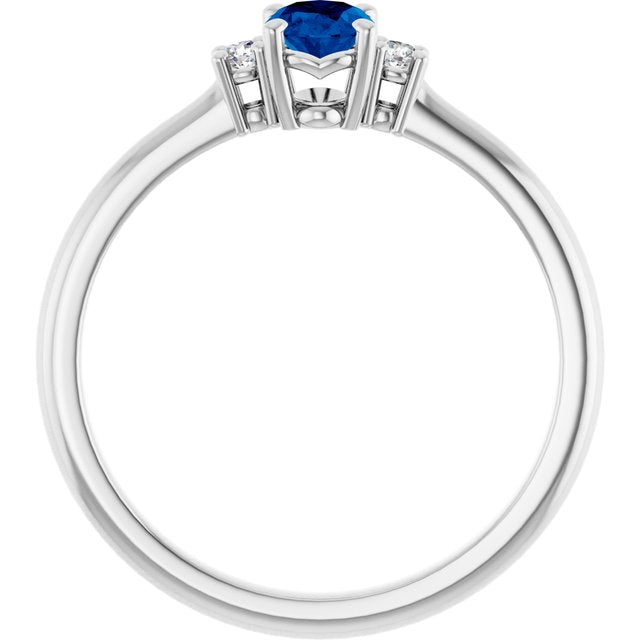 14K Yellow Lab-Grown Blue Sapphire & .04 CTW Natural Diamond Ring