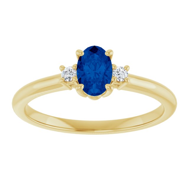 14K Yellow Gold Lab-Grown Blue Sapphire & Diamond Accent Ring