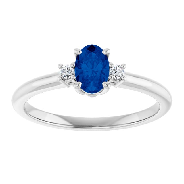 14K Yellow Lab-Grown Blue Sapphire & .04 CTW Natural Diamond Ring