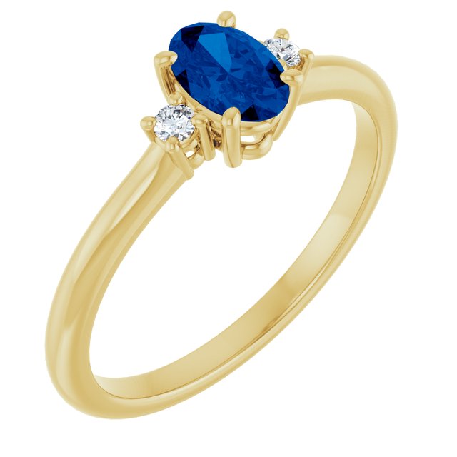 14K Yellow Gold Lab-Grown Blue Sapphire & Diamond Accent Ring