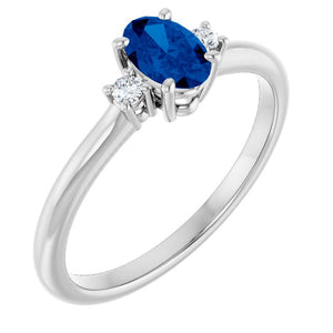14K Gold Blue Sapphire And Natural Diamond Ring
