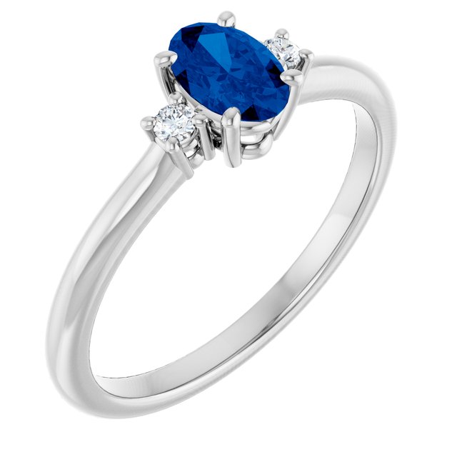 Lab-Grown Blue Sapphire and .04 CTW Natural Diamond Ring in 14K Gold & Platinum