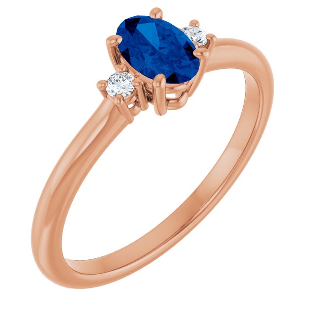 14K Gold Blue Sapphire And Natural Diamond Ring