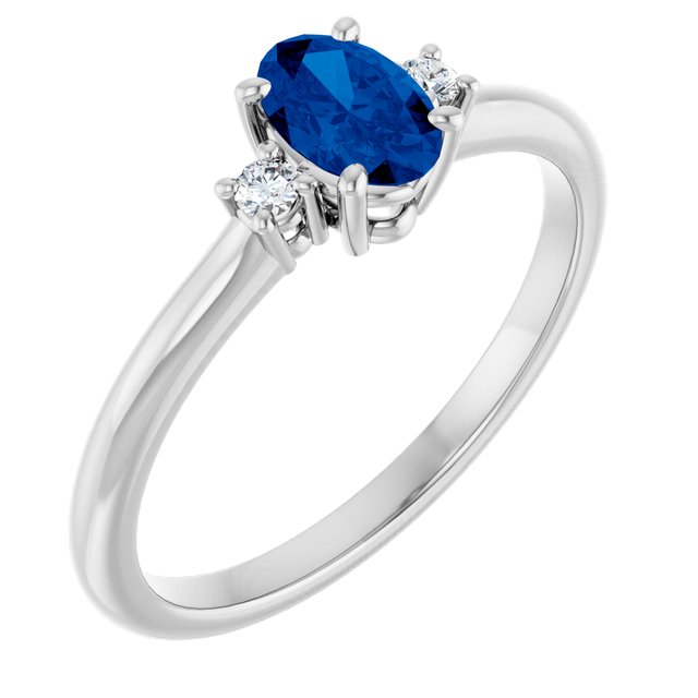 14K Yellow Gold Lab-Grown Blue Sapphire & Diamond Accent Ring