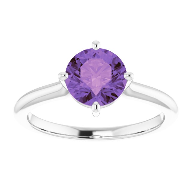 14K White Gold Natural Amethyst 7mm Ring - Elegant Statement Piece