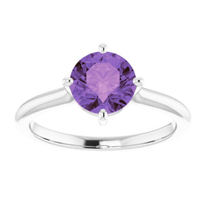 14K White Gold Natural Amethyst 7mm Ring – Elegant Statement Piece