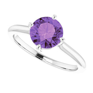 14K White Gold Natural Amethyst 7mm Ring – Elegant Statement Piece