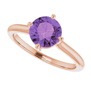 14K White Gold Natural Amethyst 7mm Ring – Elegant Statement Piece