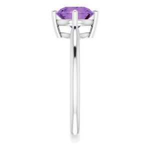 14K White Gold Natural Amethyst 7mm Ring – Elegant Statement Piece