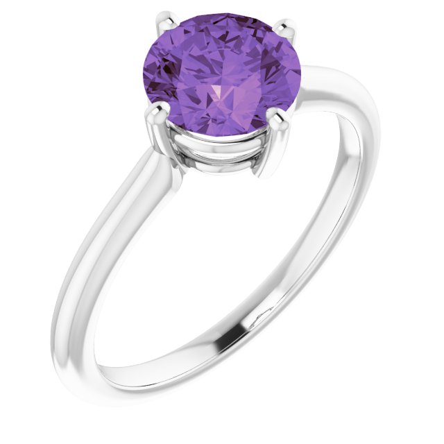 14K White Gold Natural Amethyst 7mm Ring - Elegant Statement Piece