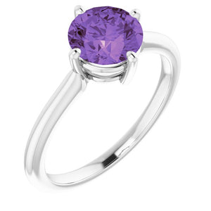 14K White Gold Natural Amethyst 7mm Ring – Elegant Statement Piece