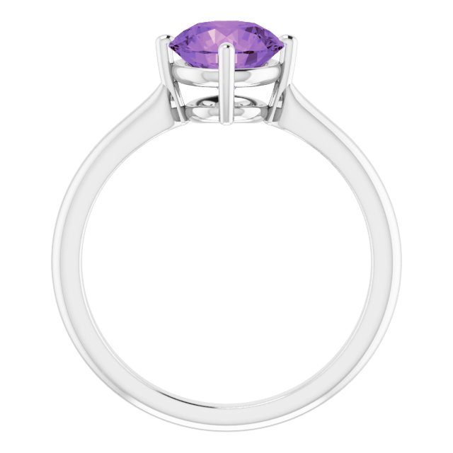 14K White Gold Natural Amethyst 7mm Ring - Elegant Statement Piece