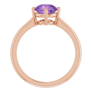 14K White Gold Natural Amethyst 7mm Ring – Elegant Statement Piece