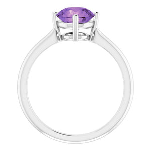 14K White Gold Natural Amethyst 7mm Ring – Elegant Statement Piece
