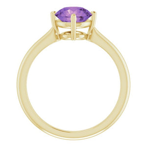 14K White Gold Natural Amethyst 7mm Ring – Elegant Statement Piece