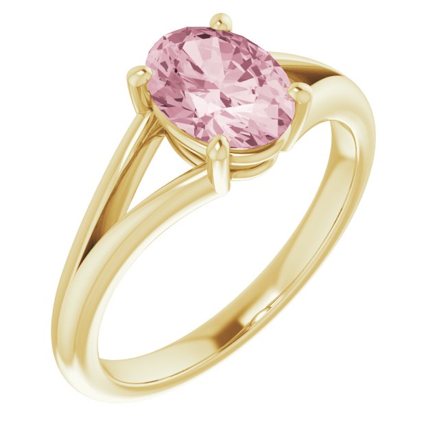 Natural Pink Morganite Oval Solitaire Ring Crafted in 14K Gold & Platinum