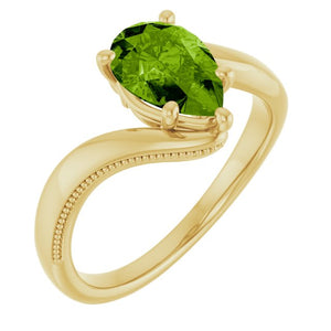 Natural Peridot Pear Ring Crafted in 14K Gold & Platinum