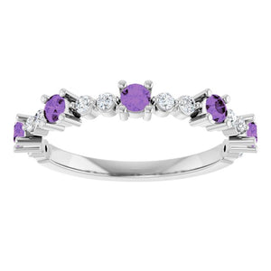 Natural Amethyst And 1/6 Ctw Natural Diamond Stackable Ring
