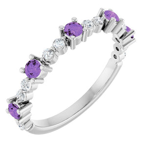 Natural Amethyst And 1/6 Ctw Natural Diamond Stackable Ring