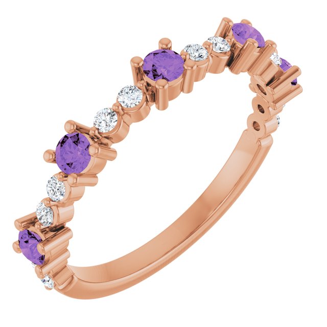 Natural Amethyst And 1/6 Ctw Natural Diamond Stackable Ring