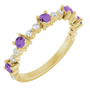 Natural Amethyst And 1/6 Ctw Natural Diamond Stackable Ring