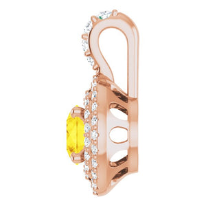 14K White Gold Natural Yellow Sapphire & Diamond Pendant - 1/4 CTW