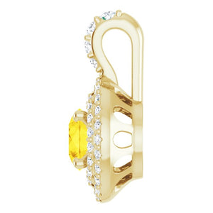 14K White Gold Natural Yellow Sapphire & Diamond Pendant - 1/4 CTW