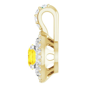 14K White Gold Natural Yellow Sapphire & Diamond Pendant - 1/4 CTW