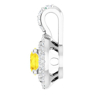 14K White Gold Natural Yellow Sapphire & Diamond Pendant - 1/4 CTW