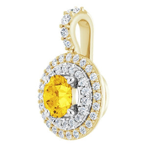 14K White Gold Natural Yellow Sapphire & Diamond Pendant - 1/4 CTW