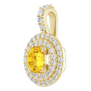 14K White Gold Natural Yellow Sapphire & Diamond Pendant - 1/4 CTW