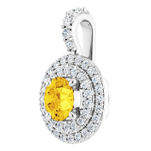14K White Gold Natural Yellow Sapphire & Diamond Pendant - 1/4 CTW
