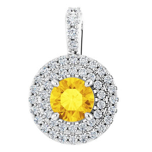 14K White Gold Natural Yellow Sapphire & Diamond Pendant - 1/4 CTW