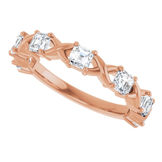 14K Rose Gold Asscher Diamond Anniversary Ring with 1/2 Carat Total Weight