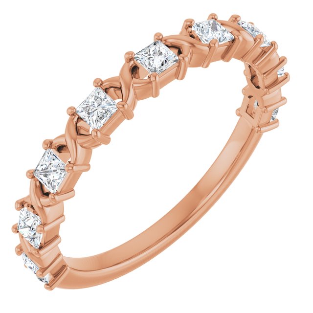 14K Rose Gold Asscher Diamond Anniversary Ring with 1/2 Carat Total Weight