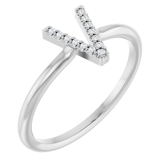 0.03 CTW Natural Diamond Round Initial Ring in 14K Gold & Platinum