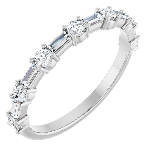 Elegant 14K White Gold Diamond Anniversary Ring with Baguette Stones