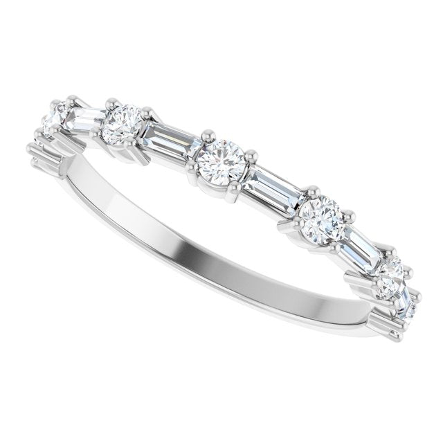 Elegant 14K White Gold Diamond Anniversary Ring with Baguette Stones