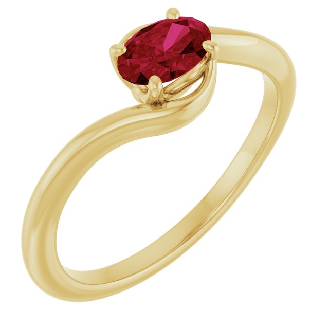 Lab-Grown Ruby Oval Ring Crafted in 14K Gold & Platinum