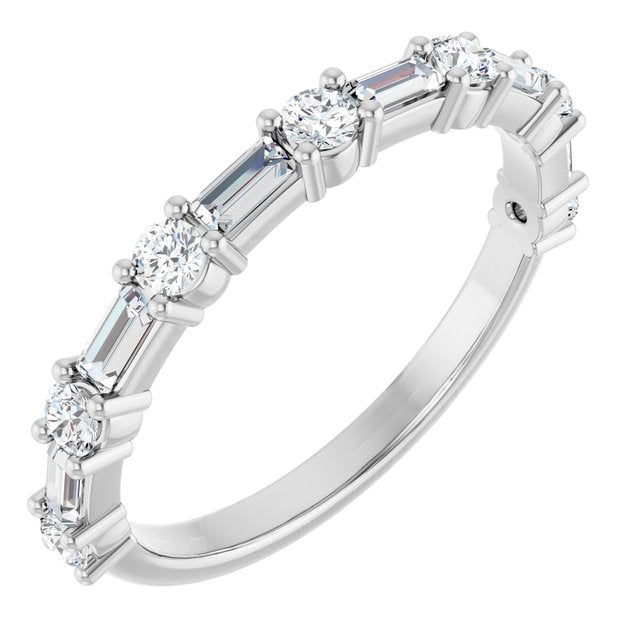 Elegant 14K White Gold Diamond Anniversary Ring with Baguette Stones