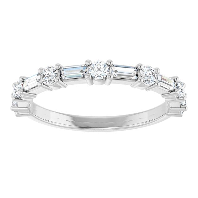 Elegant 14K White Gold Diamond Anniversary Ring with Baguette Stones