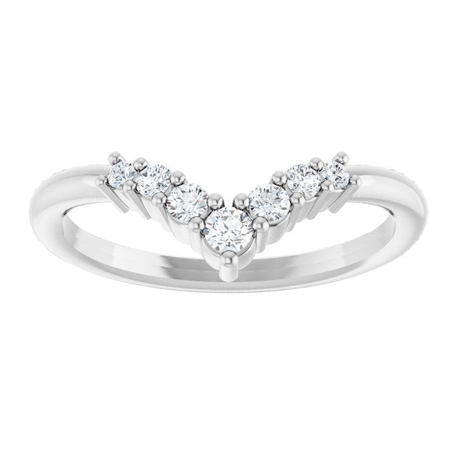 14K Gold Natural Diamond Graduated V Ring