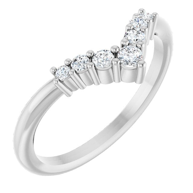 14K Gold Natural Diamond Graduated V Ring