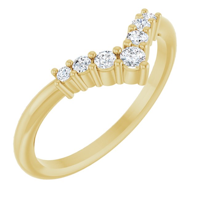 14K Gold Natural Diamond Graduated V Ring