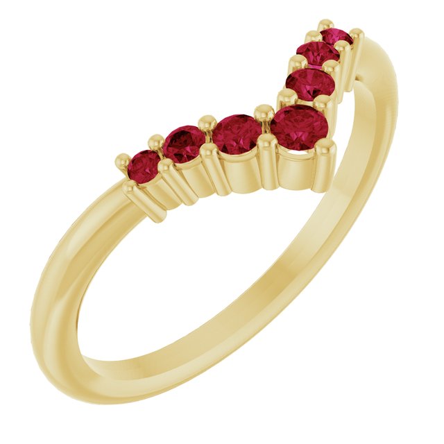 14K Gold Natural Diamond Graduated V Ring