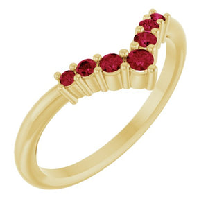 14K Gold Natural Diamond Graduated V Ring