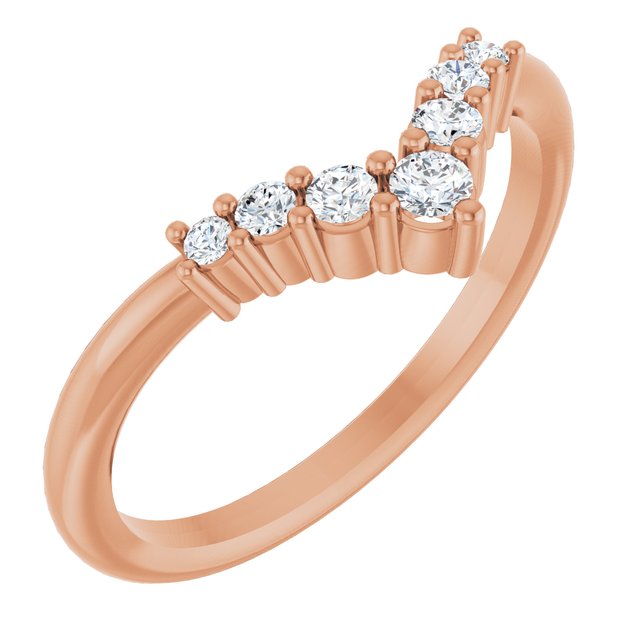 14K Gold Natural Diamond Graduated V Ring