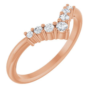 14K Gold Natural Diamond Graduated V Ring