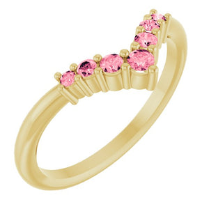 14K Gold Natural Diamond Graduated V Ring