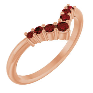 14K Gold Natural Diamond Graduated V Ring